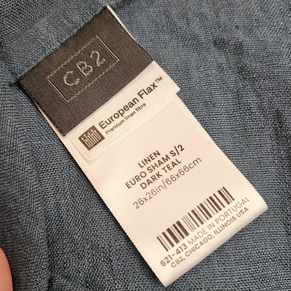 CB2 European Flax Linen Pillow Sham Dark Teal 26x26 Inches Pillow Case